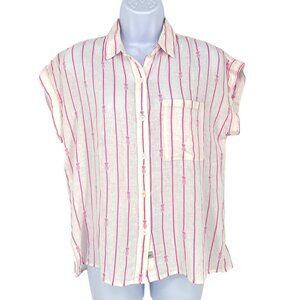 Rails Whitney Pineapple Stripe Linen Blend Button-Up Shirt XS White & Pink NWT